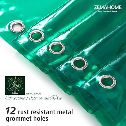 Green Holographic 3D EVA Shower Curtain Liner Glitter Star, 72x72 Premium Light Weight Plastic Bathroom Shower Curtain with Rustproof Metal Grommets for Shower Stall, Bathtubs(No Hooks)