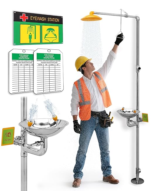 Emergency Eye Wash Station with Shower Stainless Steel Eyewash and Shower Kit Integrated Eyewash and Shower System Multi-Functional Eyewash Station First Aid Eyewash and Shower Kit.