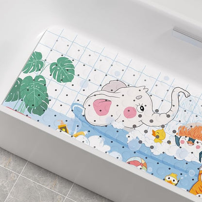AmazerBath Baby Bath Mat Non Slip, Cartoon Kids Bath Mat for Tub 40 x 16 Inches Full Size, Non Slip Bathtub Mat with Suction Cups and Drain Holes, Shower Stall Mats - Elephant