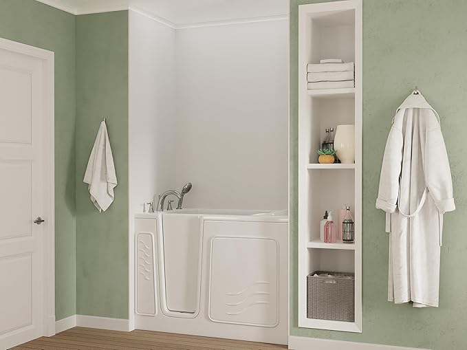 ANZZI Walk In Tub 53'' x 30'' Left Drain Soaking Bathtub in White Walk-In Soaker Tub with Easy Access Safe Grab Bars and Slip-Resistant Material and Quick Fill Faucet