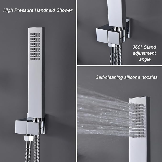Shower Faucet Set Polished Chrome Shower System Luxury 12 Inch Wall Mounted Full Body Shower System with Body Jets and Handheld Spray, Water Temperature Display Shower Fixtures