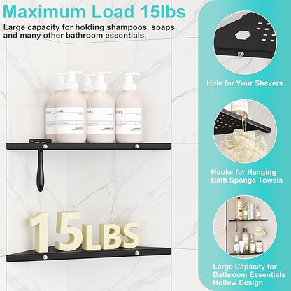 10" Bathroom Corner Shelf, 2 Pack Recessed Shower Shelf Caddy, SUS304 Stainless Steel Shelf Wall Mount Triangular, No Drilling Matte Black
