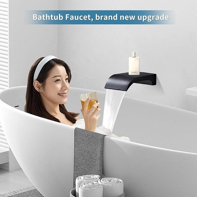 Shower Faucet Set, Black shower system with Square Rainfall Shower head, Handheld Wall Mounted Showerhead and Waterfall Tub Spout, 12 Inch, Metal Shower Faucet Trim Repair Kits