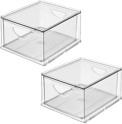 iDesign Stackable Storage Drawer for Fridge, Pantry, or Under Sinks, Set of 2, Clear, Made in USA