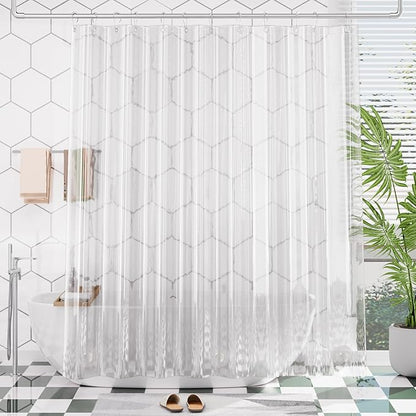 AmazerBath Plastic Shower Curtain Clear 72x74 Inches, Clear Shower Curtain Heavy Duty 8G Premium PEVA, Weighted Shower Curtains for Bathroom Accessories with 3 Big Stones and 12 Rustproof Grommets