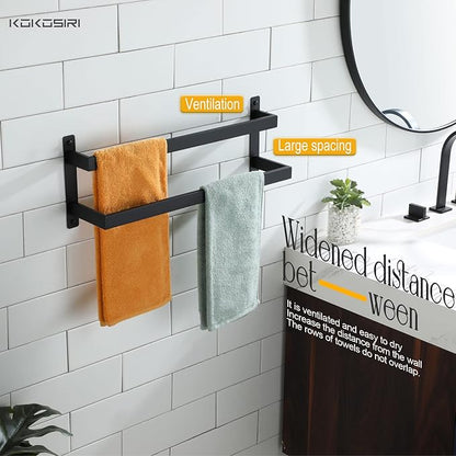 KOKOSIRI Towel Bars Black Bath Towel Holders 20 Inches Bathroom 2-Tiers Ladder Towel Rails Wall Mounted Towels Shelves Rack Stainless Steel, B5008BK-L20