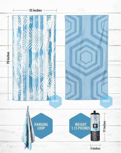 VENTURE 4TH Microfiber Beach Towel: Quick-Dry, Compact, Sand-Free, Absorbent, Sandproof and Lightweight - Perfect for Camping, Beach, and Roadtrips (Ocean Vibe Design | 35x78 inches)