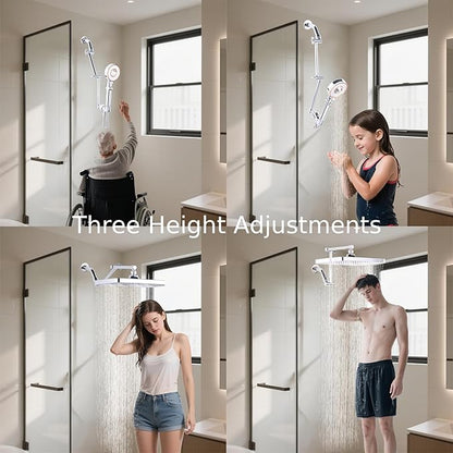 Shower Head Extension Arm, 16 Inch Solid Brass Adjustable Extender with Lock Joint, Height & Angle Adjustable Shower Arm for Rainfall or Fixed Shower Head, G1/2 Connector (Chrome)