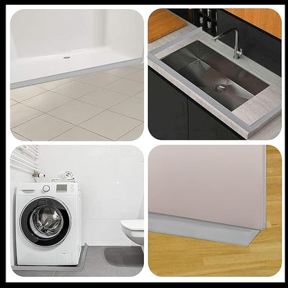 Raycity Shower Threshold Water Dam Barrier,Shower Door and Kitchen Water Strip Dam Shower Guard for Dry And Wet Separation Caulk Seal Strip Edge Trim(98Inches/Grey)