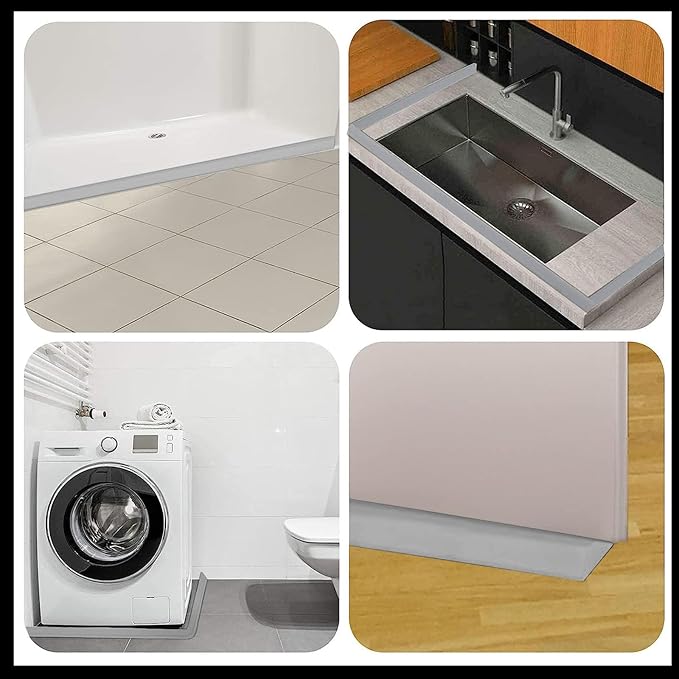 Raycity Shower Threshold Water Dam Barrier,Shower Door and Kitchen Water Strip Dam Shower Guard for Dry And Wet Separation Caulk Seal Strip Edge Trim(67Inches/Grey)