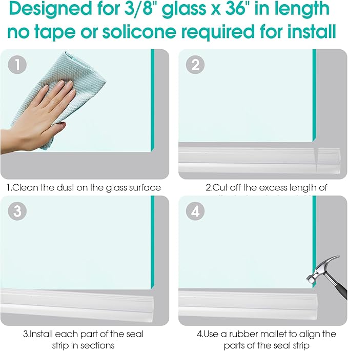 POZIA Clear Frameless Glass Shower Door Bottom Seal | Shower Door Sweep for Leak-Proof, Quick Installation to Create Reliable Water Barrier (2PACK-3/8in-23mm Gap)