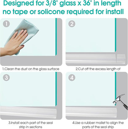 POZIA Clear Frameless Glass Shower Door Bottom Seal | Shower Door Sweep for Leak-Proof, Quick Installation to Create Reliable Water Barrier (2PACK-3/8in-23mm Gap)