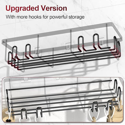 Adhesive Shower Caddy, Shower Shelves with 16 Hooks, Rustproof Shelf Wall Corner Racks for Inside Bath, No Drilling & Sleek Bathroom Organizers and Storage Caddies Soap Holder, 2 Pack