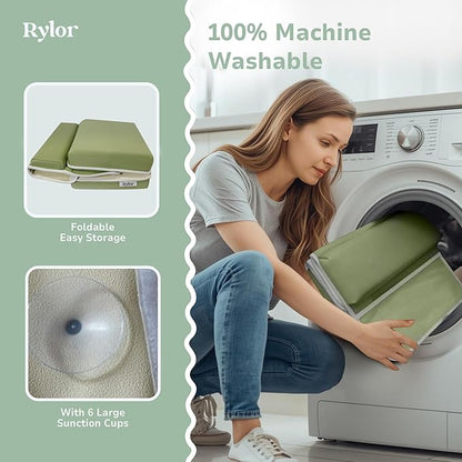 Rylor Baby Bath Kneeler & Elbow Rest Pad - Ultra Thick Foam Cushion for Bathing Infants & Toddlers - 26'' Extra Long and 2.4'' Thick - Non-Slip, Comfortable Support (Green)