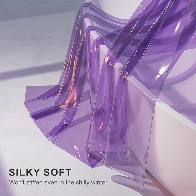AmazerBath Purple Shower Curtain Liner Luxury, EVA Soft Clear Heavy Duty Shower Curtain and Liner 2-in-1, 72x72 Plastic Weighted Bathroom Liner, 12 Rustproof Grommets & 3 Heavyweight Stones