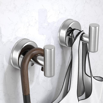 Suction Cup Hooks for Shower, Shower Hooks for Hanging Towels, Robes, Bath Balls, Stainless Steel Towel Hooks for Bathroom Wall, Glass Door, Kitchen, Mirror, Tile (2 Pack，Silver)