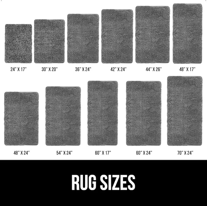 GORILLA GRIP Bath Rug Mat 48x24, Thick Soft Absorbent Chenille, Quick Dry Microfiber Mats, Rubber Backing Washable Shower Floor Rugs, Bathmat Runner, US Designed Bathroom Home Decor Accessories Grey