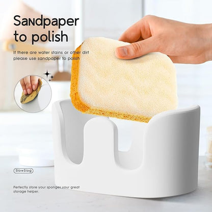 2 Pack Double Sponge Holder, Diatomite Stone Absorbent Sponge Stand for Kitchen Sink - Quick Dry Organizer for Kitchen Countertop, White