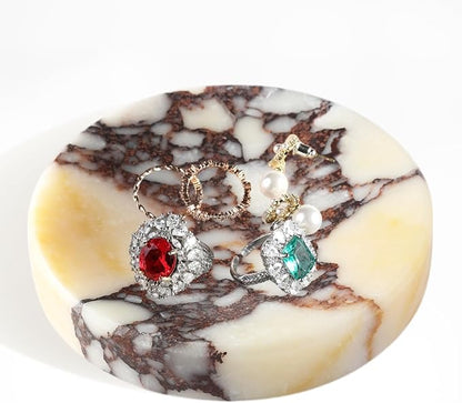 Koville Luxury Italy Calacatta Viola Marble Jewelry Dish, Small Round Trinket Dish for Ring Necklace Earring, 4" Stone Decorative Dish, Aesthetic Home Table Marble Decor