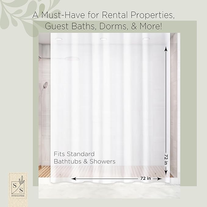 Stitch & Stone Shower Curtain Liner, Premium Heavyweight Durable Waterproof 8g PEVA for Bathroom with Weighted Magnets, Standard Size 72" x 72", Frosty 1 Pack