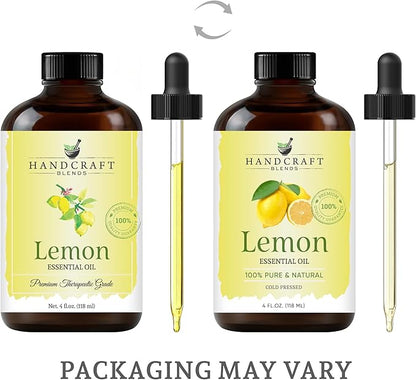 Handcraft Blends Lemon Essential Oil – Huge 4 Fl Oz – 100% Pure and Natural – Premium Grade Essential Oil for Diffuser and Aromatherapy, Skin, Massage, Candle and Soap Making Fragrance
