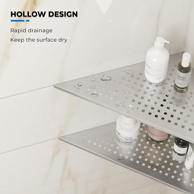 FerdY 2-Pack 10" Brushed Nickel Recessed Corner Shower Shelf, for Tiled Bathroom Walls, 304 Stainless Steel Floating Shower Shelf, Shower Caddy Storage Shelves, No Drilling Required, Point Triangle