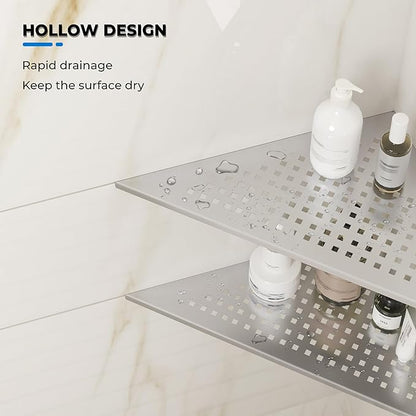 FerdY 2-Pack 10" Brushed Nickel Recessed Corner Shower Shelf, for Tiled Bathroom Walls, 304 Stainless Steel Floating Shower Shelf, Shower Caddy Storage Shelves, No Drilling Required, Point Triangle