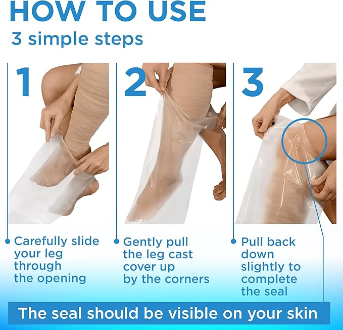 Mighty-X 100% Waterproof Cast Covers for Shower Leg - Tight Seal - 2pk Reusable Adult Full Leg Cast Protectors - Thigh, Knee, Ankle, Foot - Strong and Durable