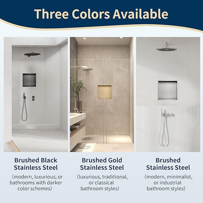 12x12 Shower Niche Insert Tile Ready, Stainless Steel Brushed Black Recessed Wall Cabinet, Waterproof Wall Niche for Shower Wall, No Tile Needed Storage Organizer