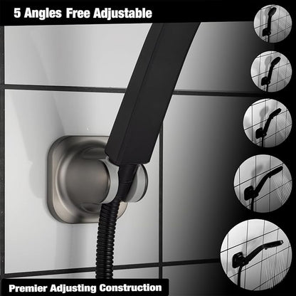 Hand held Shower Head Holder Wall Mount - Adjustable in 5 Positions - Dual Mount Option (Screw/Adhesive), Bathroom Shower sparyer Holder - Brushed Nickle