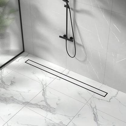 Linear Shower Drain 48", Matte Black Floor Drain with Tiled Insert Grate & Hair Strainer, 304 Stainless Steel Bathroom 2-in-1 Tiled in Drain, CUPC Certified (Matte Black, 48'')