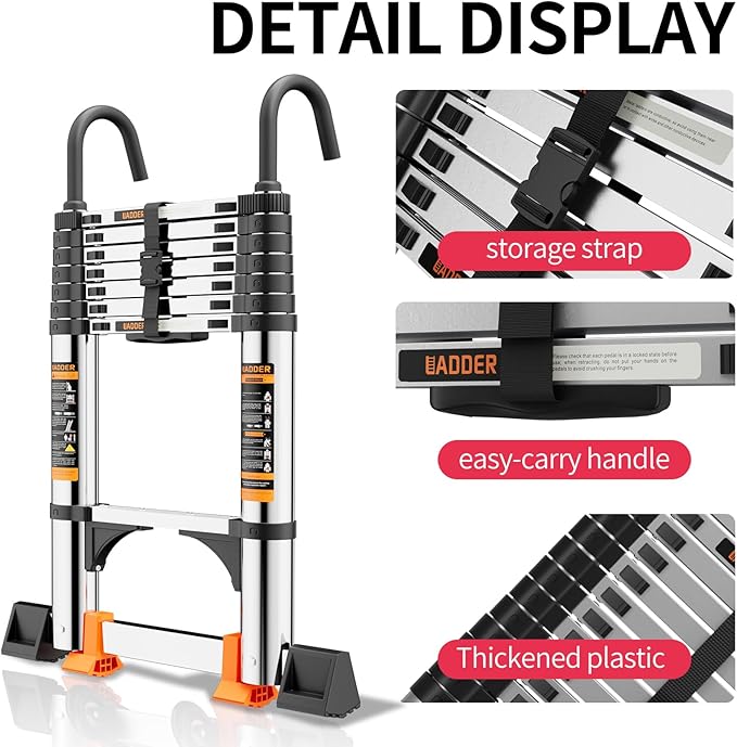 Telescoping Ladder,with Stable Hook and stabilizer barand,10.5 FT Extension Ladder, Heavy Duty 330lbs Max Capacity, Multi-Purpose Collapsible Ladder for RV or Outdoor Work (3.2M/10.5FT)