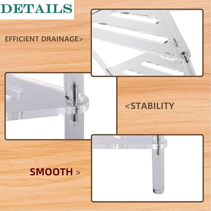 Corner Shower Caddy, 2 Tier Acrylic Bathroom Corner Shelf Clear Standing Shower Shelves Countertop Floor Rack Stand for Kitchen Bathroom