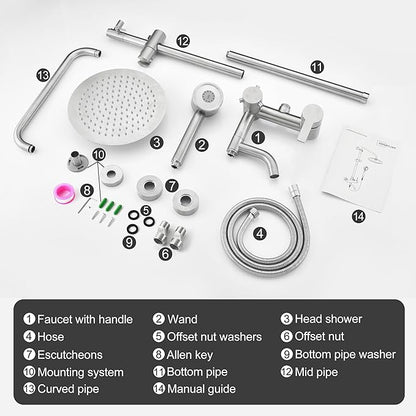 Shower Faucet - Shower Faucets Sets Complete, Shower System - Outdoor Shower Kit/Outdoor Shower Fixtures W/ SS304 Shower Head with 3 modes Handheld, Brushed Nickel