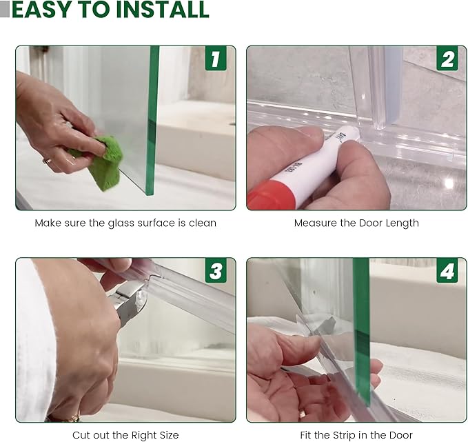 Shower Glass Door Bottom Seal, 2PCS 36 Inch Ultra Clear PVC Seal Strip with Sweep for 3/8"(10mm) Thick Frameless Glass Door, to Stop Water Leakage