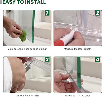Shower Glass Door Bottom Seal, 2PCS 36 Inch Ultra Clear PVC Seal Strip with Sweep for 1/4"(6mm) Thick Frameless Glass Door, to Stop Water Leakage