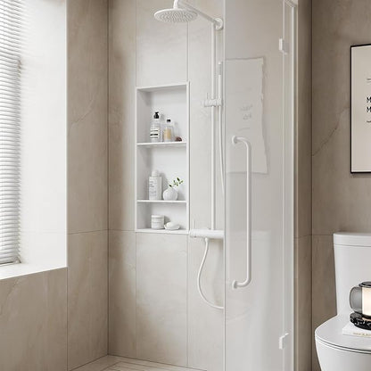 Neodrain 12X30 Inch White Three Layers Stainless Steel Shower Niche, NO Tile Needed Recessed Niche Shelf for Bathroom Storage, 3-Tier Recessed Built-in Wall Niche