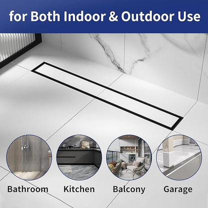 Linear Shower Drain 18", Matte Black Floor Drain with Tiled Insert Grate & Hair Strainer, 304 Stainless Steel Bathroom 2-in-1 Tiled in Drain, CUPC Certified (Matte Black, 18'')