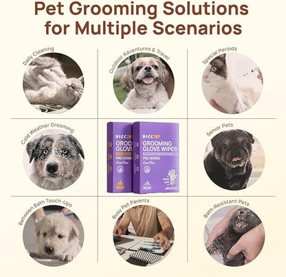 HICC PET Glove Wipes Pro – Pet Cleaning Gloves for Dogs & Cats – Infused with Coconut Oil & Plant Extracts – Hypoallergenic, Gentle, Spa-Like Care at Home, Portable 6 Pack-Coconut Scent
