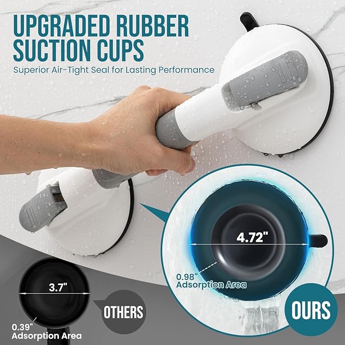TAILI Grab Bars for Bathtubs and Showers,2 Pack Shower Handles for Elderly Suction,Maximum 330lbs,Shower Grab Bar with Upgraded Rubber Suction Cups,Safety Grip for Senior, No Drilling Removable,Grey