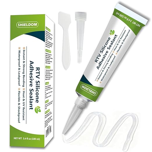 RTV Silicone Adhesive Sealant 100% Silicone Sealer All-Purpose Caulk Waterproof Stronger Adhesion, Shrink & Crack Proof Caulking for Car, Kitchen, Window, Bathroom, Door (Clear, 3.4 Fl. Oz.)