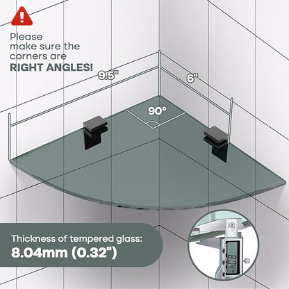 2-Pack Glass Shelf Shower Caddie, Shower Shelves for Inside Shower, Drilling Free Adhesive Wall Mounted Bathroom Organizer Shelves with Aluminium Brackets, Black