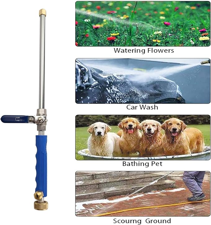 High Pressure Power Washer Sprayer Wand with Flexible Hose Nozzle, 39'' Hydro Jet Power Washer Cleaning Tool, Wand Lance for Gutter Patio Car Pet Window Glass Blue