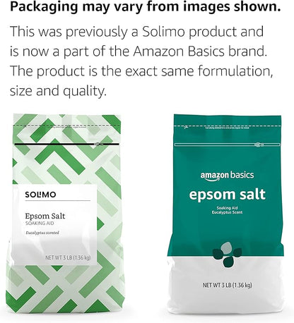 Amazon Basics Epsom Salt Soaking Aid, Eucalyptus Scented, 3 Pound (Pack of 6) (Previously Solimo)