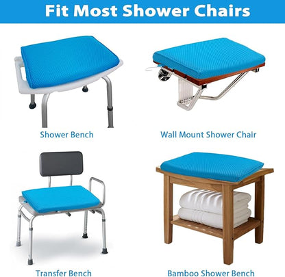 Shower Seat Cushion for Shower Chairs, Transfer Benches in Bathtub, Cushion for Sauna, 3D Mesh Pad with Hook, Slip-Resistant, Design for Elderly, Senior, Handicap & Disabled
