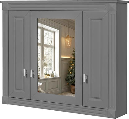 Merax Wall Mounted Bathroom Medicine Cabinet with Mirror, Bathroom Wall Cabinet with Doors and Shelves, 34" x 29" Mirrored Door Over Toilet Storage Cabinet, Black