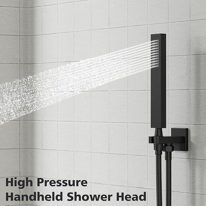 Gabrylly Black Shower System, High-Pressure 10" Stainless Steel Rain Showerhead with handheld Spray Combo, Rainfall Shower Faucet Set Complete, 2 Way Valve Included, Matte Black