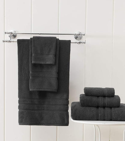 Veteran Textile LLC - 6 Pieces - Turkish Cotton - Luxury Towel Set for Bathroom & Kitchen, 2 Bath Towels, 2 Hand Towels & 2 WashCloths *Valued $79.99* (Black)