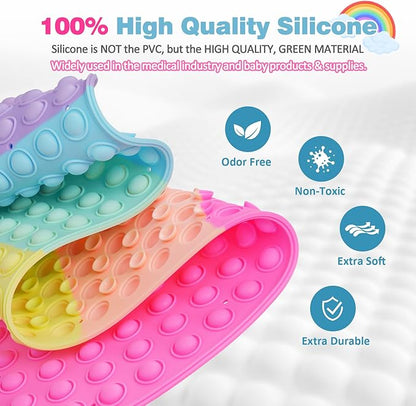 Push Pop Bubble Bath Mat for Kids,Rainbow Large Non-Slip Silicone Tub Mat with Strong Suction Cups for Toddler,33x17.3 Inch Waterproof Shower Mat for Bathtub, Sensory Bath Pad with Drain Holes