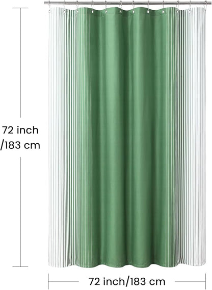 Green Shower Curtain, Sage Green and White Gradient Vertical Stripe Waterproof Polyester Shower Curtains for Bathroom, 72x72 Inches